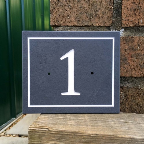 Riven Slate House Sign Number 6 x5'' - BORDER DESIGN